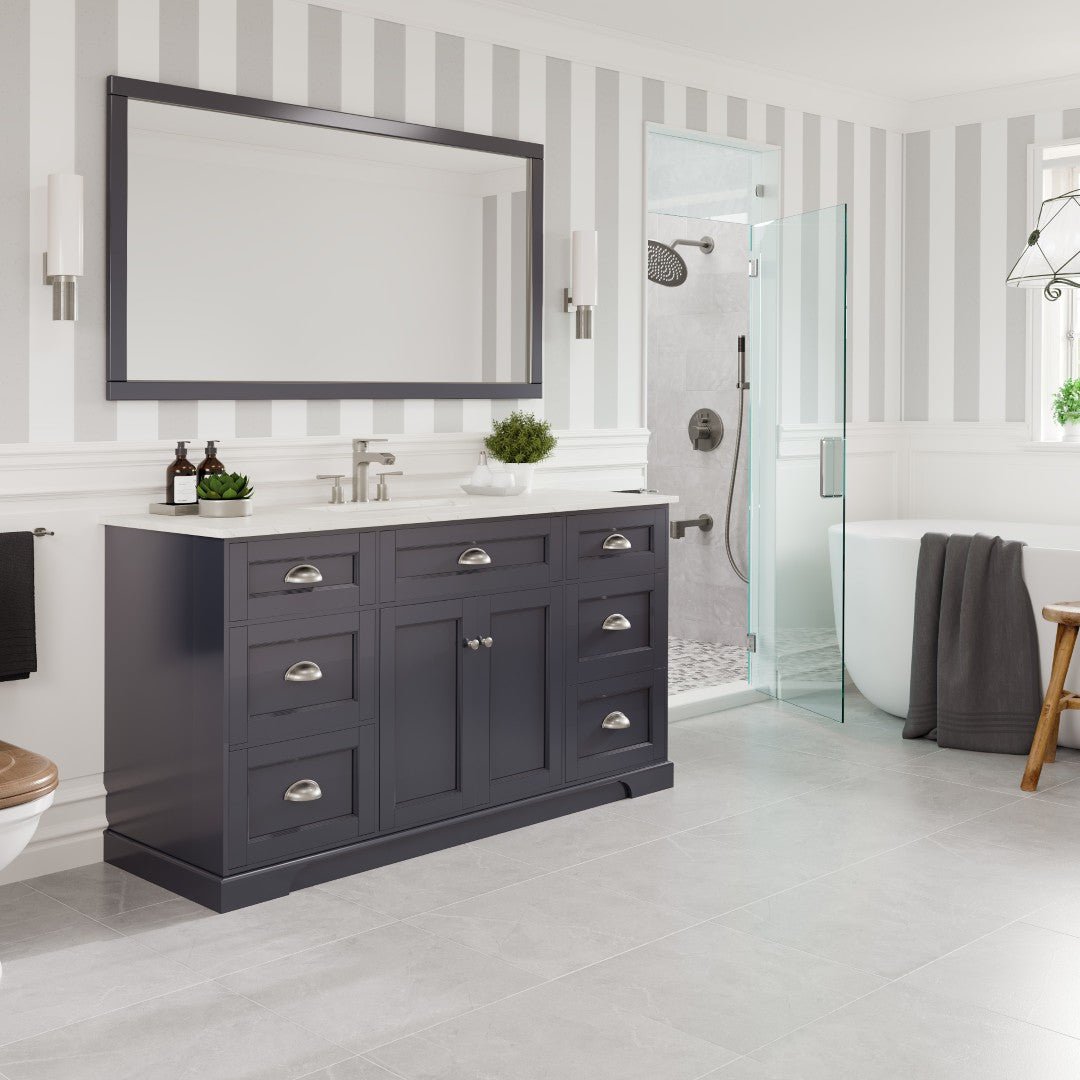 Epic 60 in. Charcoal Gray Single Sink Bath Vanity with Carrara Quartz Top and Undermount Porcelain Sink - Bathroom Vanity by Eviva