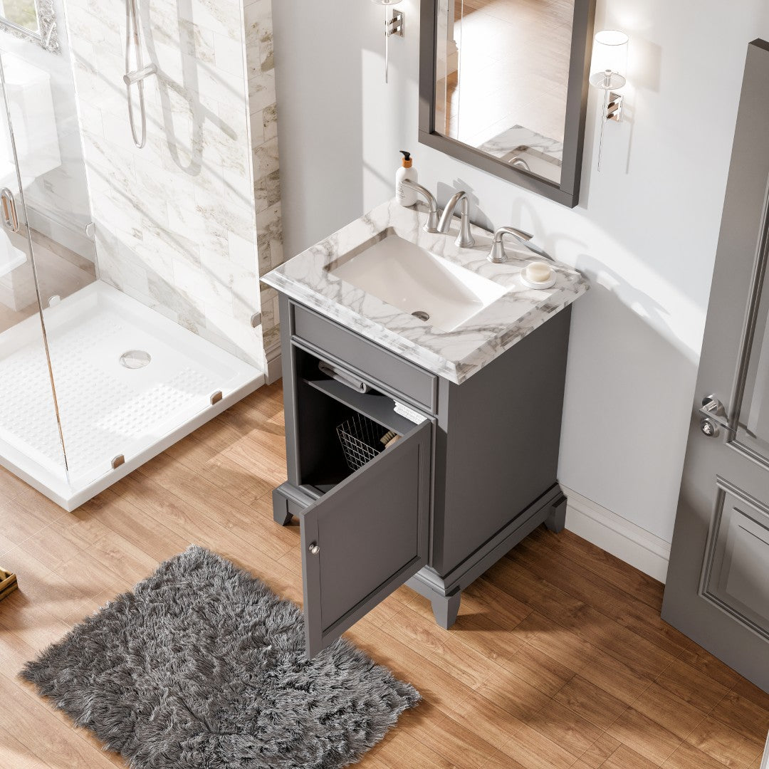 Elite Princeton 24 in. Gray Single Sink Bath Vanity with Carrara Marble Top and Undermount Porcelain Sink
