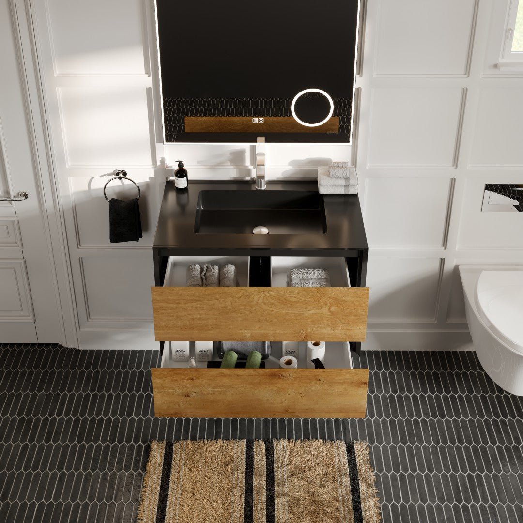 Vienna 36" Black Oak Wall Mount Single Sink Bath Vanity with Acrylic Top and Integrated Sink - Bathroom Vanity by Eviva