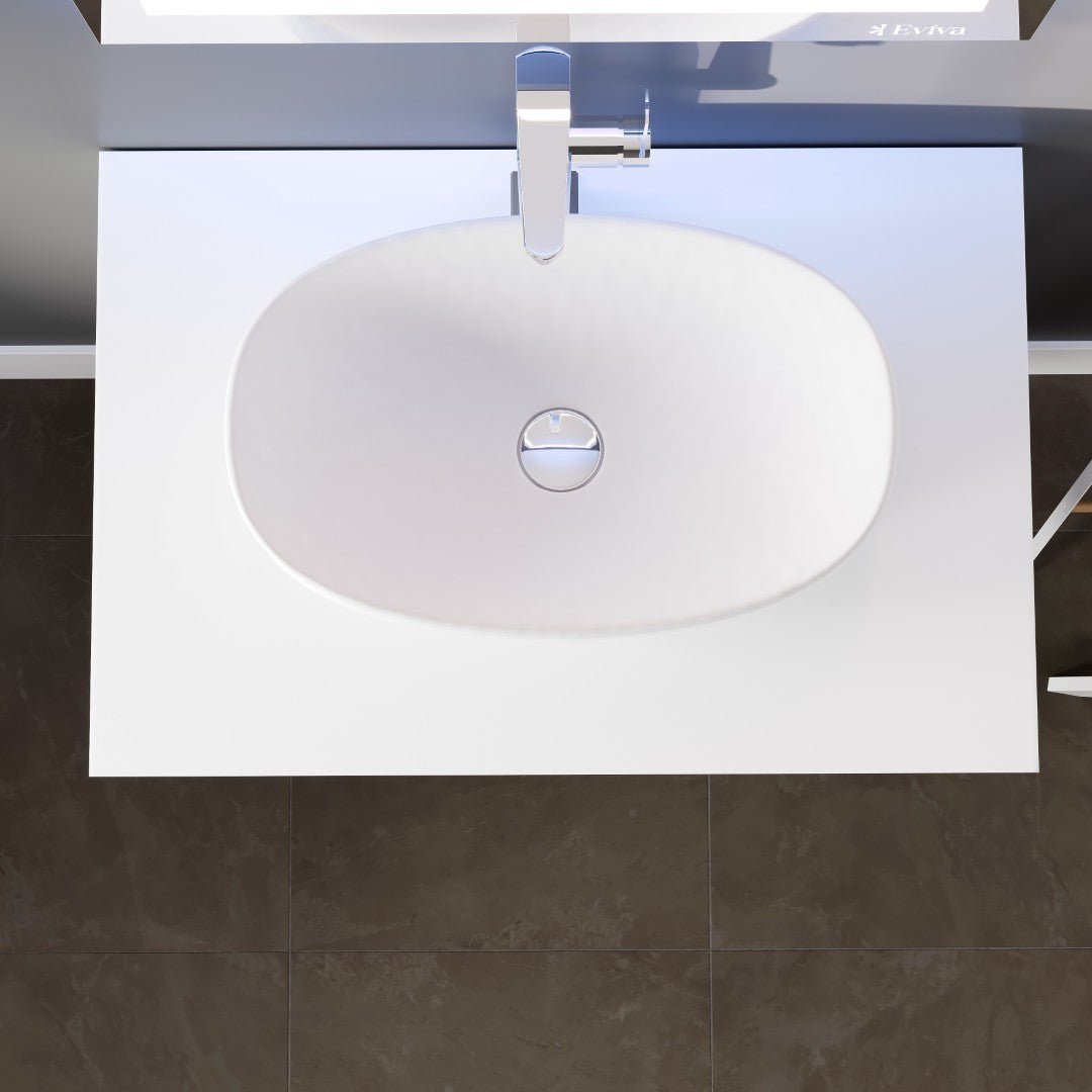 Santa Monica 30 in. Gray Wall Mount Single Sink Bath Vanity with Acrylic Top and Vessel Solid Surface Sink - Bathroom Vanity by Eviva