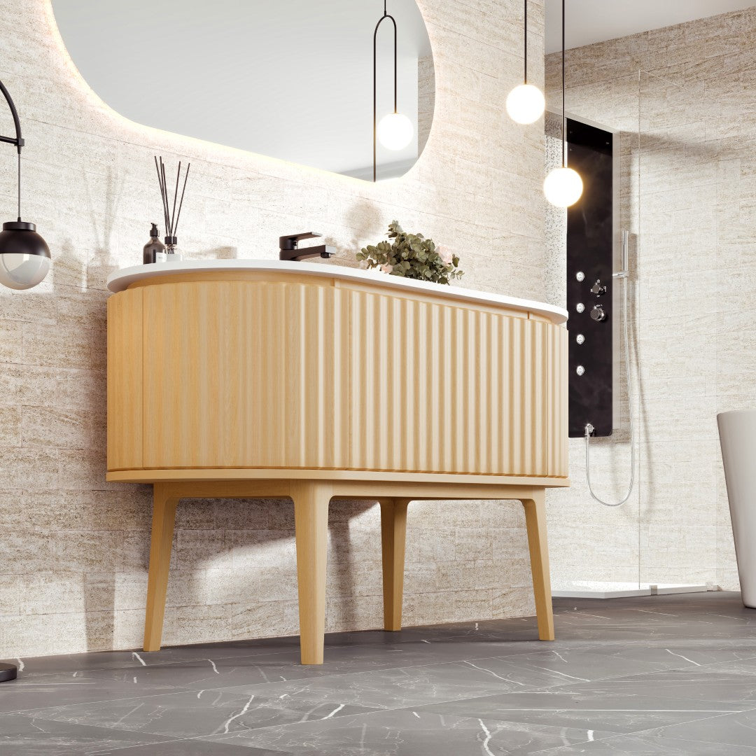 Haven 48 in. Natural Oak Single Sink Bath Vanity with Solid Surface Top and Integrated Sink