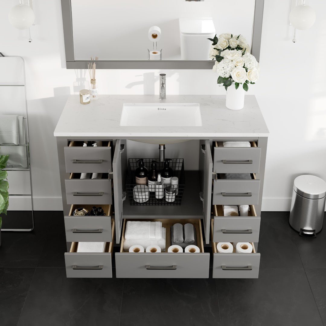 London 48 in. Gray Single Sink Bath Vanity with Carrara Quartz Top and Undermount Porcelain Sink - Bathroom Vanity by Eviva