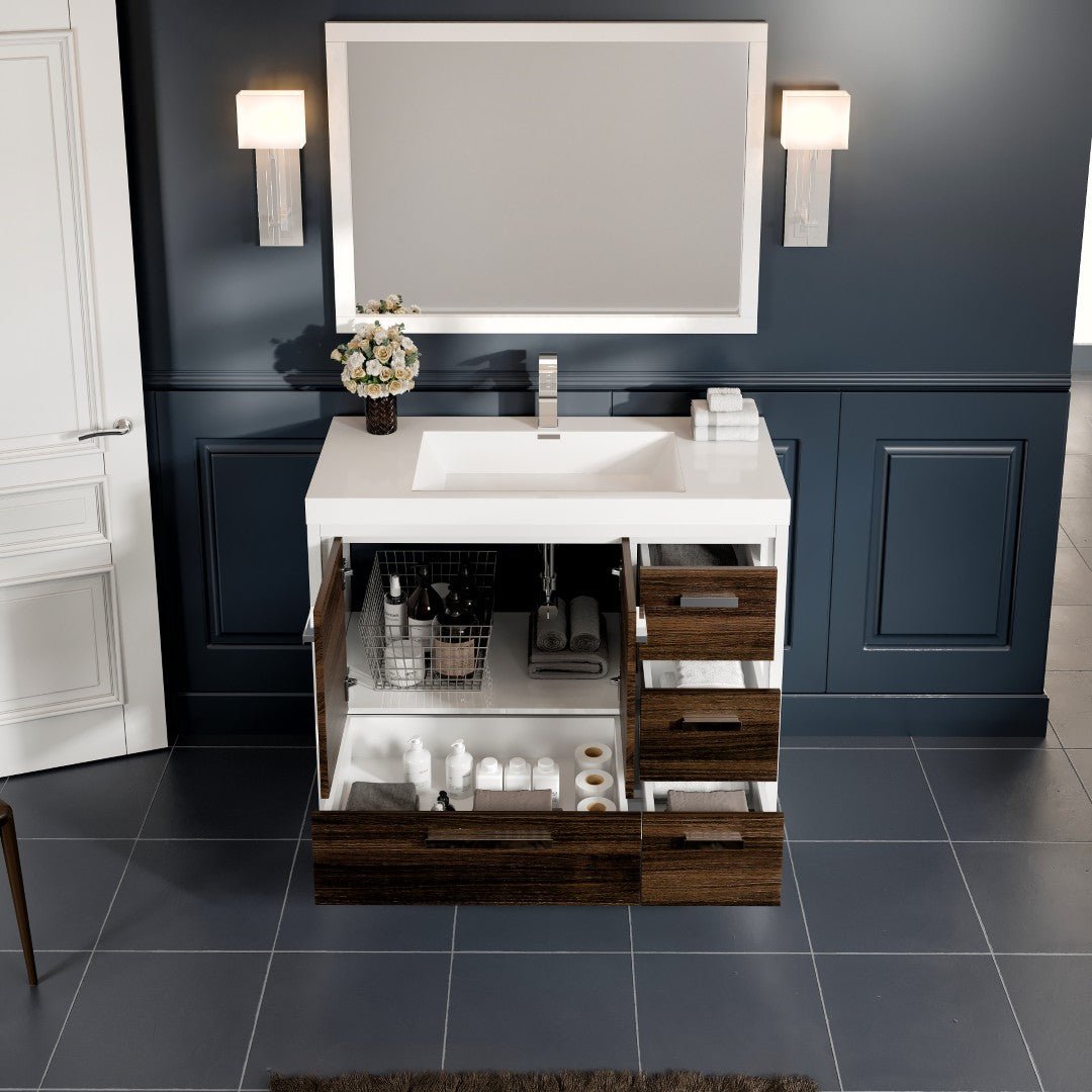 Grace 42 in. Gray Oak Single Sink Bath Vanity with Acrylic Top and Integrated Sink - Bathroom Vanity by Eviva