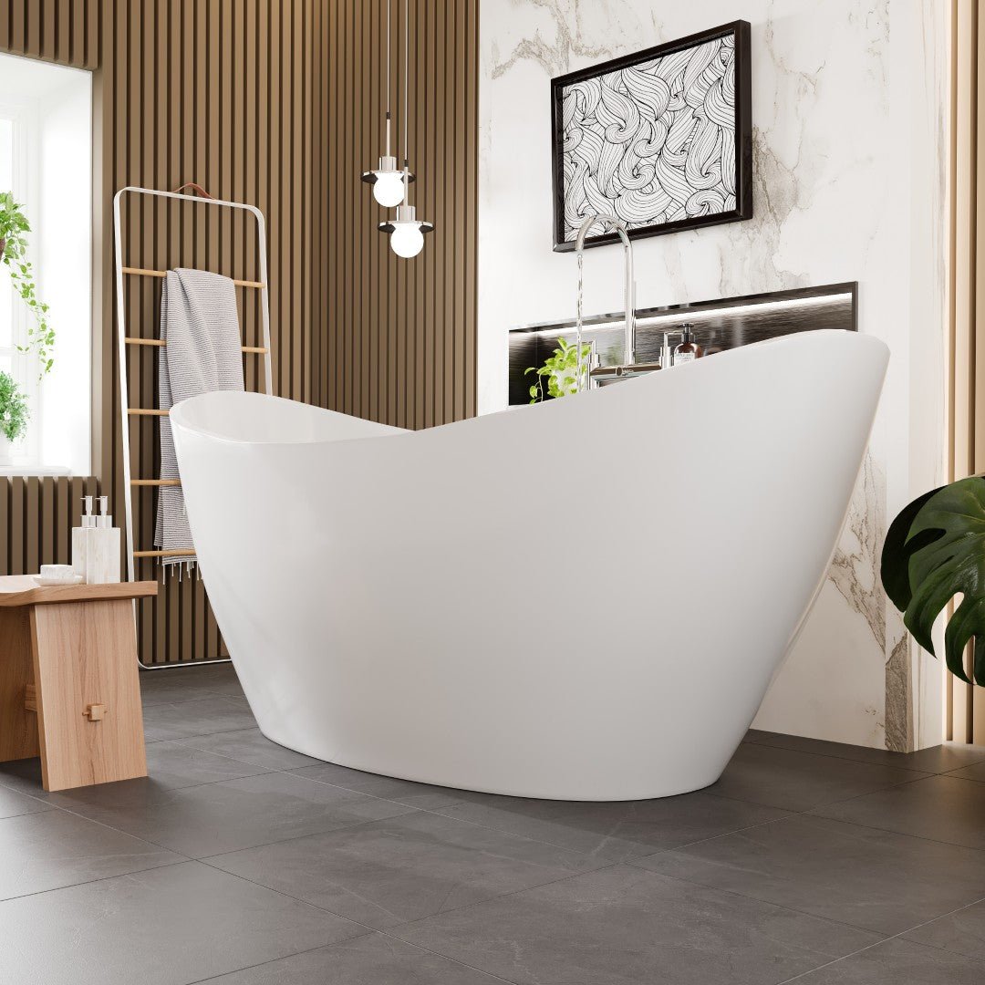 Eviva Bella 67" Glossy White Acrylic Slipper Freestanding Bathtub - Bathtub by Eviva
