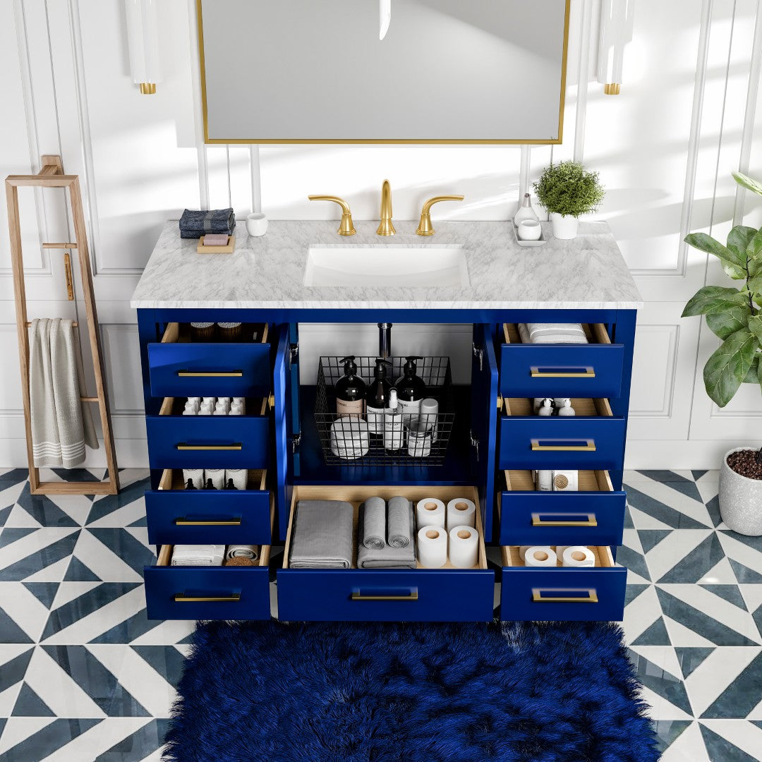 Eviva Aberdeen 48 in. Blue Single Sink Bath Vanity with Carrara Marble Top