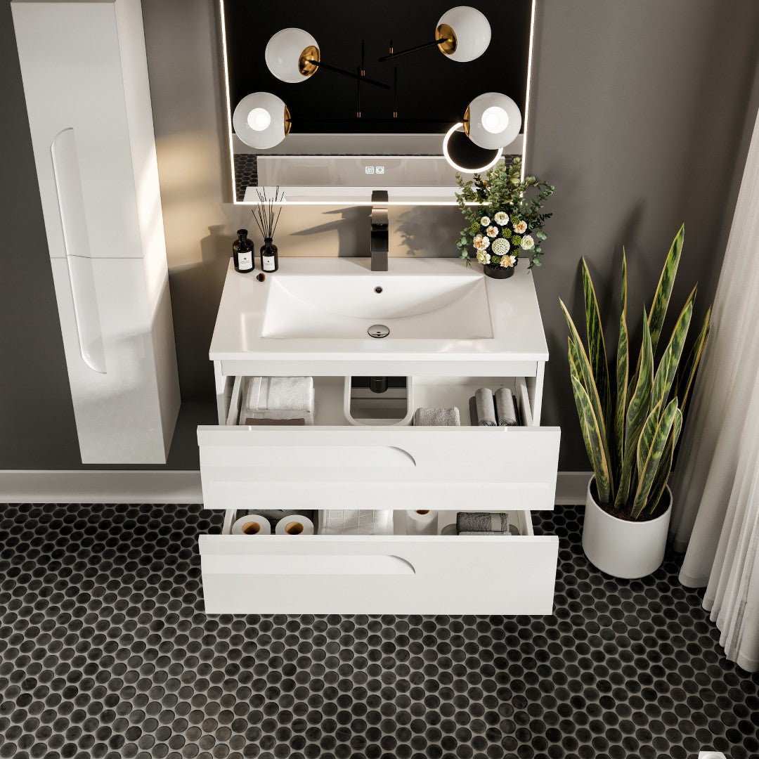 Joy 40 in. White Wall Mount Single Sink Bath Vanity with Porcelain Top and Integrated Sink - Bathroom Vanity by Eviva