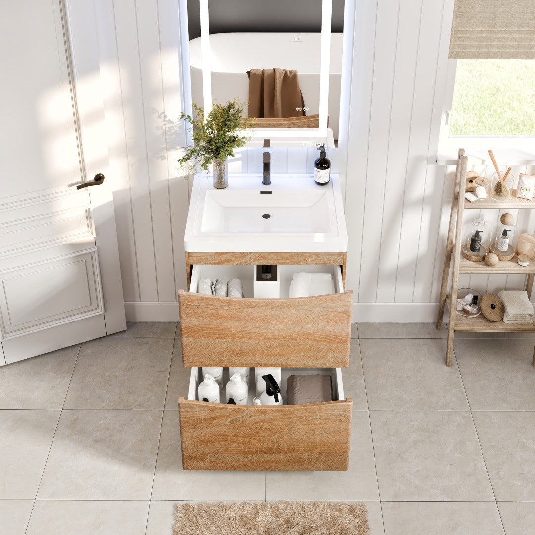 Smile 24 in. White Oak Single Sink Bath Vanity with Acrylic Top and Integrated Sink