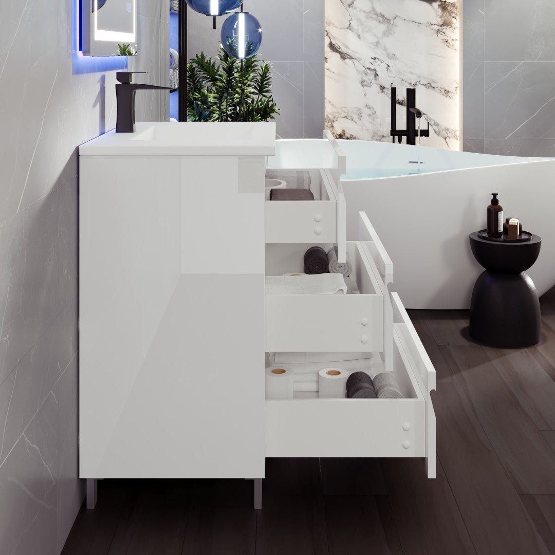Joy 32 in. White Single Sink Freestanding Bath Vanity with Porcelain Top and Integrated Sink - Bathroom Vanity by Eviva