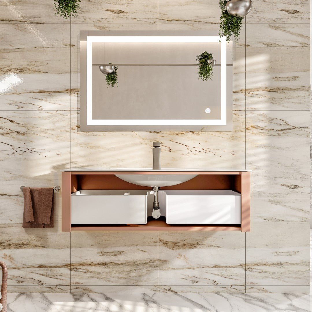 Dolce Vita 48 in. Blush Wall Mount Single Sink Bath Vanity with Solid Surface Top and Integrated Sink - Bathroom Vanity by Eviva