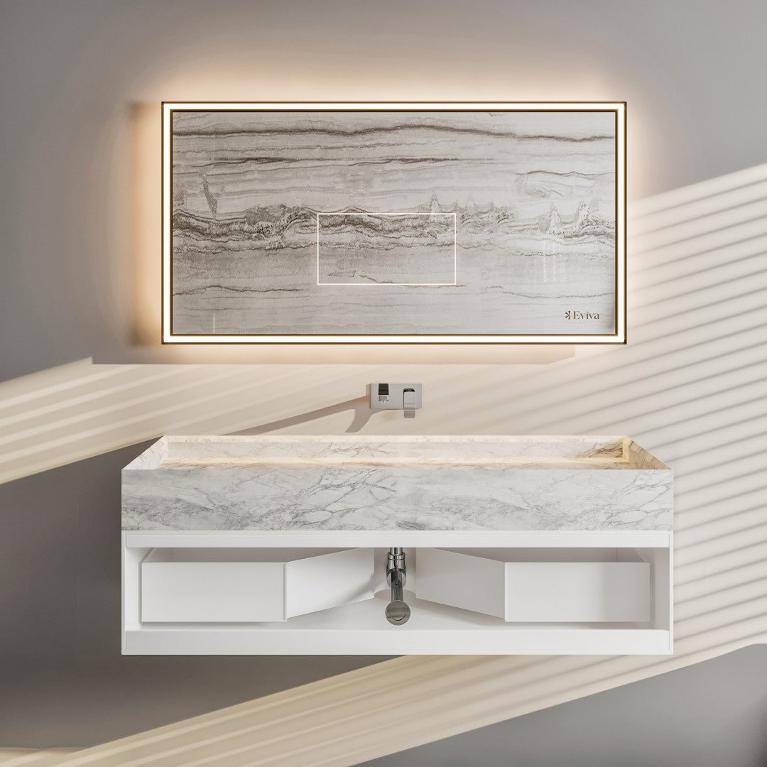 Eviva Fritti 36" White Wall Mount Single Sink Bath Vanity with Marble Top - Bathroom Vanity by Eviva