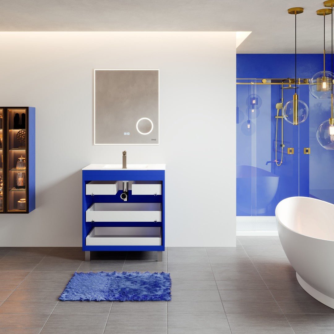 Malmo 32x18 in. Blue Single Sink Bath Vanity with Porcelain Top and Integrated Sink - Bathroom Vanity by Eviva