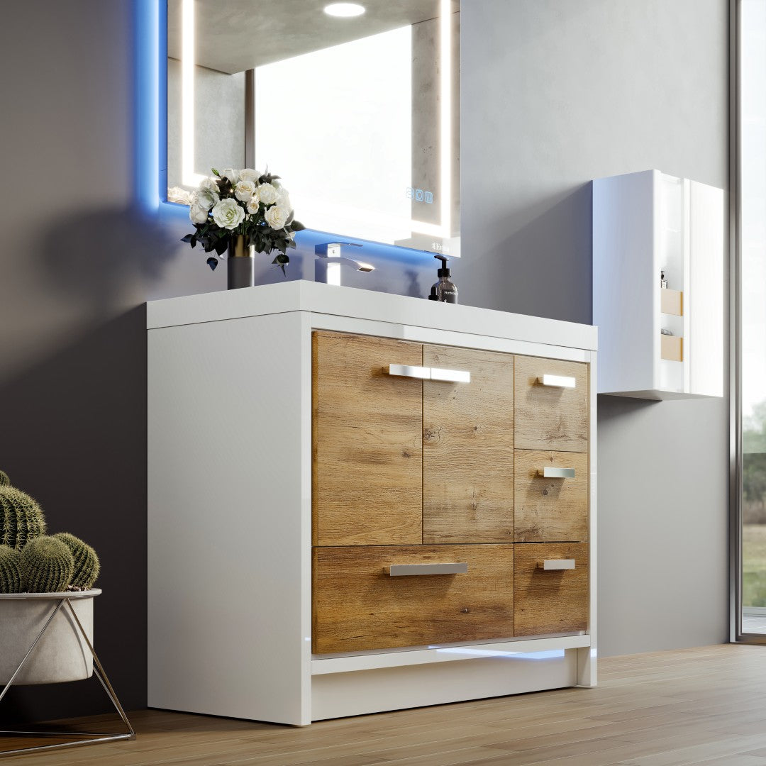 Grace 42 in. Natural Oak Single Sink Bath Vanity with Acrylic Top and Integrated Sink