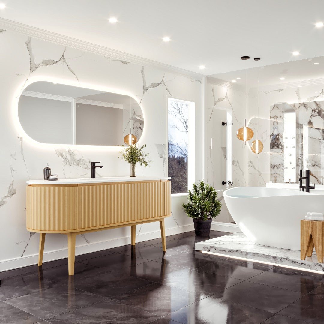 Haven 64 in. Natural Oak Freestanding Single Sink Bath Vanity with Solid Surface Top and Integrated Sink - Bathroom Vanity by Eviva
