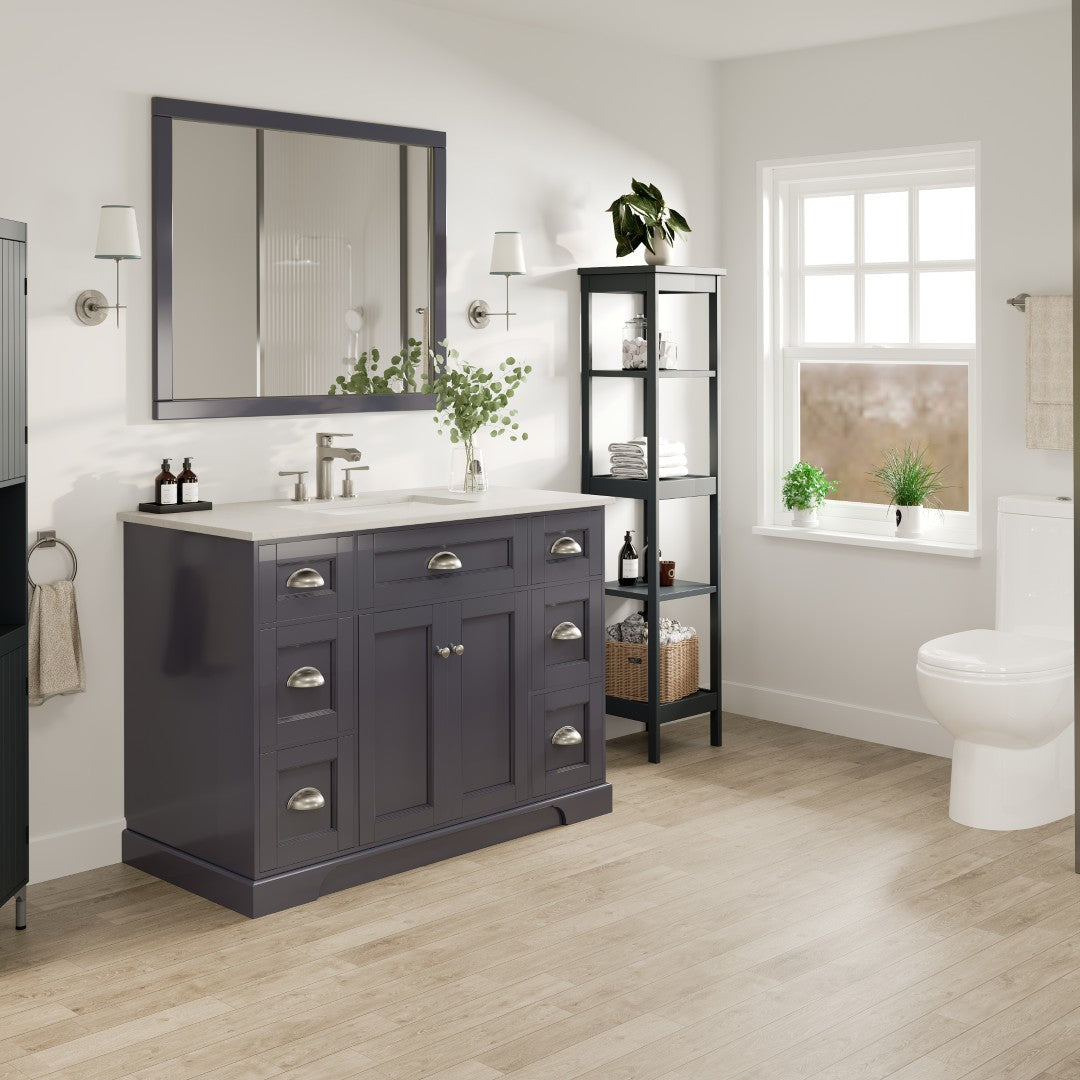 Epic 48 in. Charcoal Gray Single Sink Bath Vanity with Carrara Quartz Top and Undermount Porcelain Sink