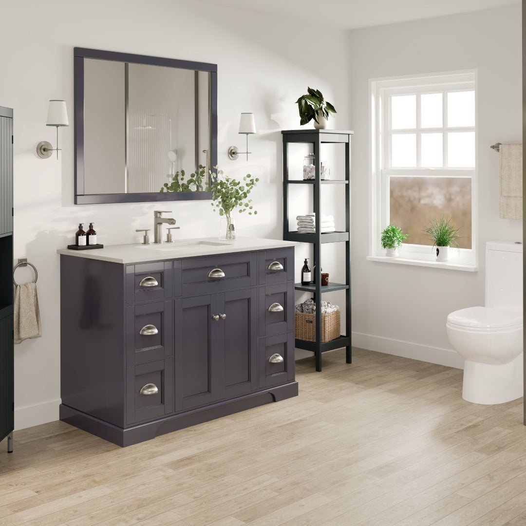 Epic 48 in. Charcoal Gray Single Sink Bath Vanity with Carrara Quartz Top and Undermount Porcelain Sink - Bathroom Vanity by Eviva
