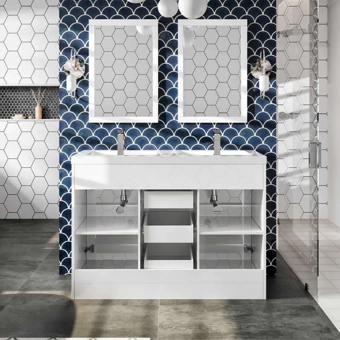 Lugano 48 in. White Double Sink Bath Vanity with Acrylic Top and Integrated Sinks - Bathroom Vanity by Eviva
