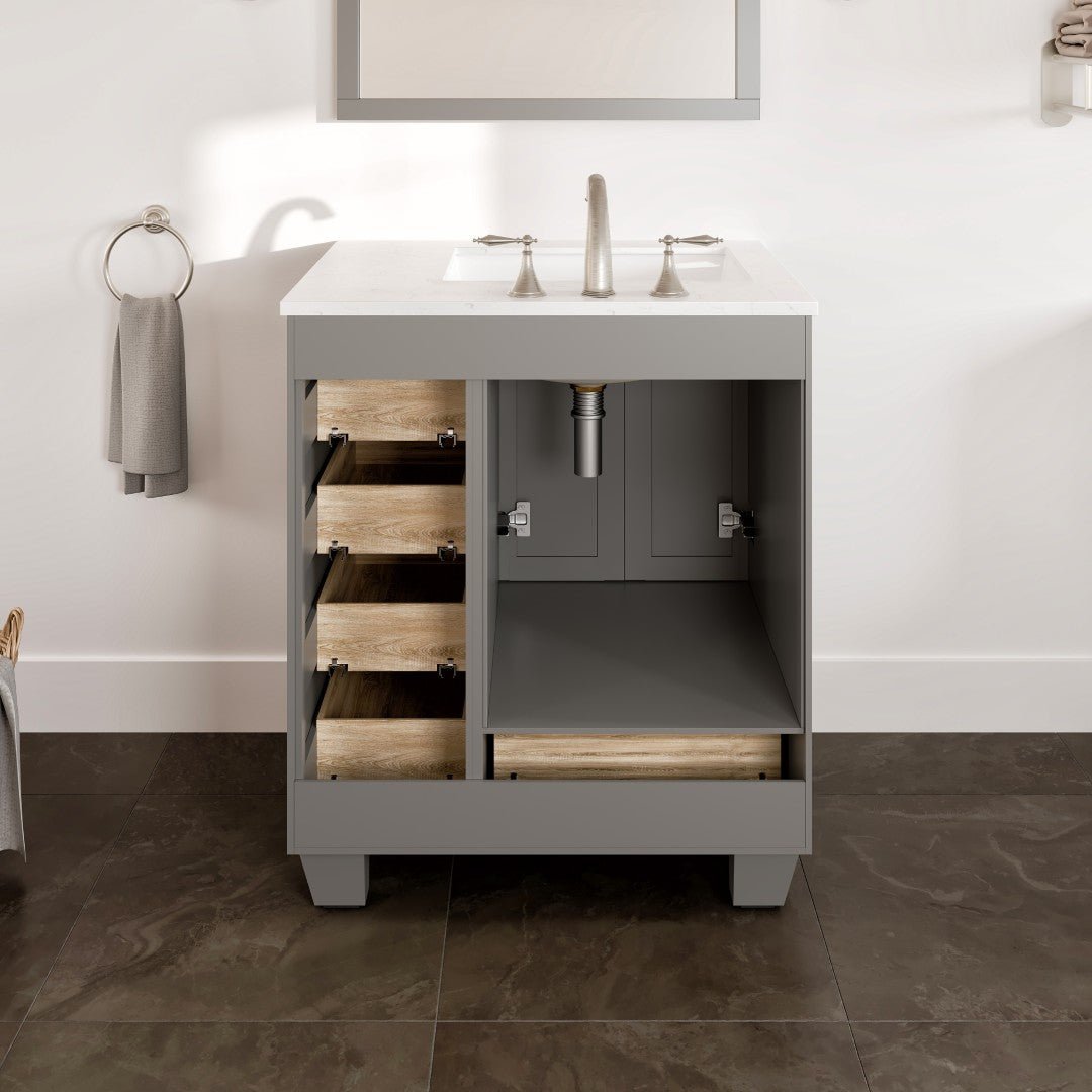 Acclaim 28 in. Gray Single Sink Bath Vanity with Carrara Quartz Top and Undermount Porcelain Sink - Bathroom Vanity by Eviva