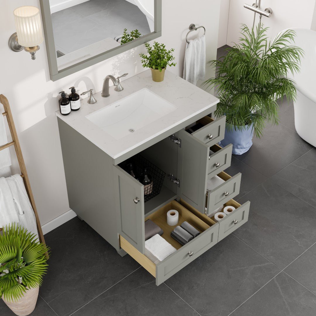 Acclaim 30 in. Gray Single Sink Bath Vanity with Carrara Quartz Top and Undermount Porcelain Sink - Bathroom Vanity by Eviva