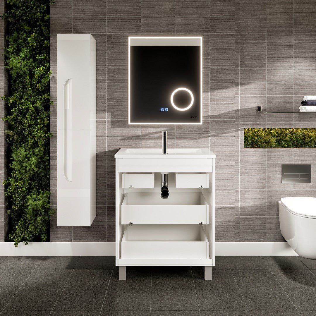Joy 28 in. White Single Sink Freestanding Bath Vanity with Porcelain Top and Integrated Sink - Bathroom Vanity by Eviva
