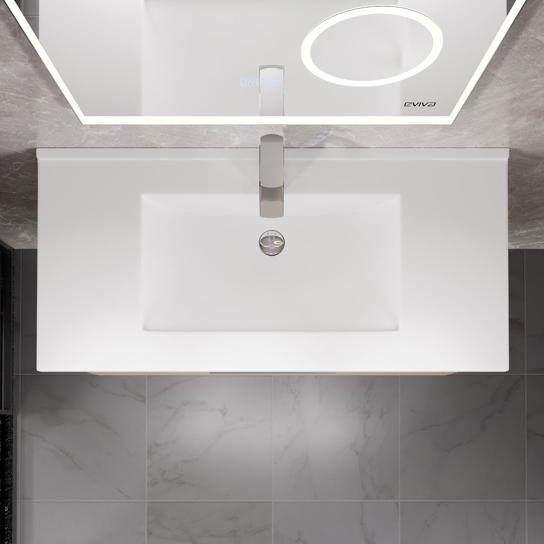 Orleans 38 in. Light Oak Wall Mount Single Sink Bath Vanity with Porcelain Top and Integrated Sink