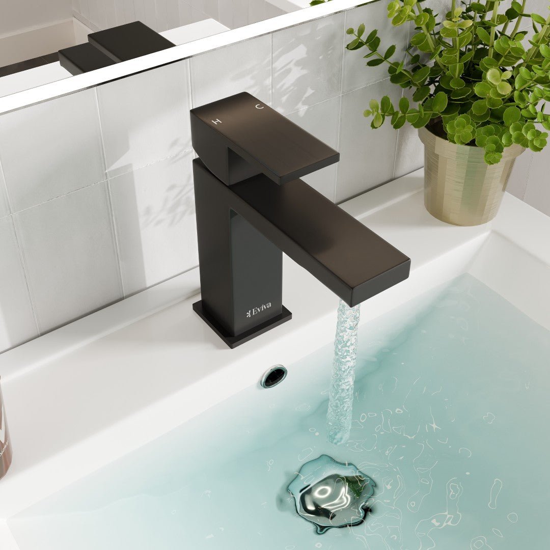 Eviva Ella Single - Handle Waterfall Single - Hole Bathroom Faucet with Deckplate Included in Black - Bathroom Faucet by Eviva