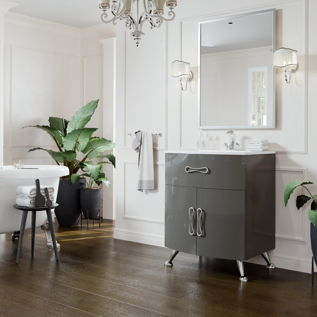 Lina 24 in. Gray Single Sink Bath Vanity with Porcelain Top and Integrated Sink