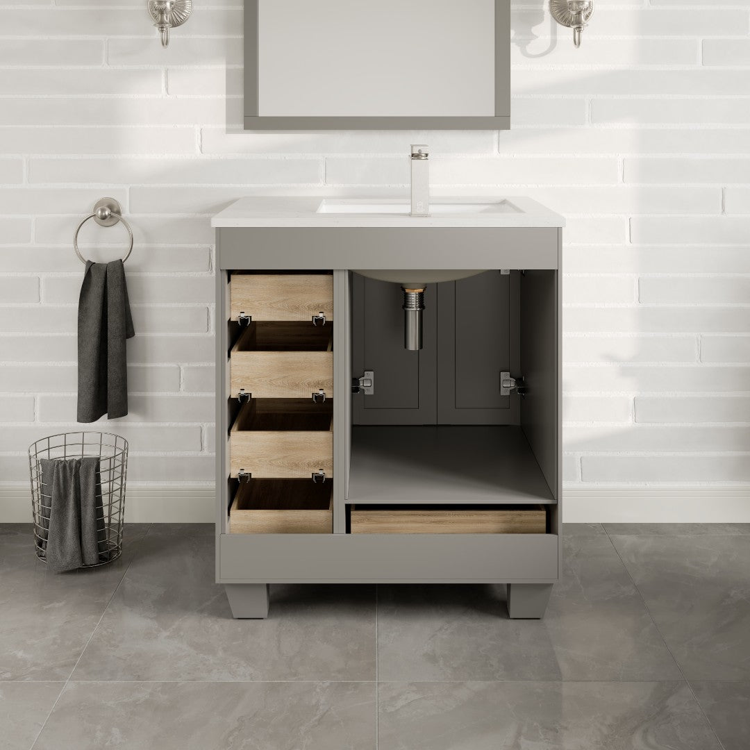Happy 30 in. Gray Single Sink Bath Vanity with Carrara Quartz Top and Undermount Porcelain Sink