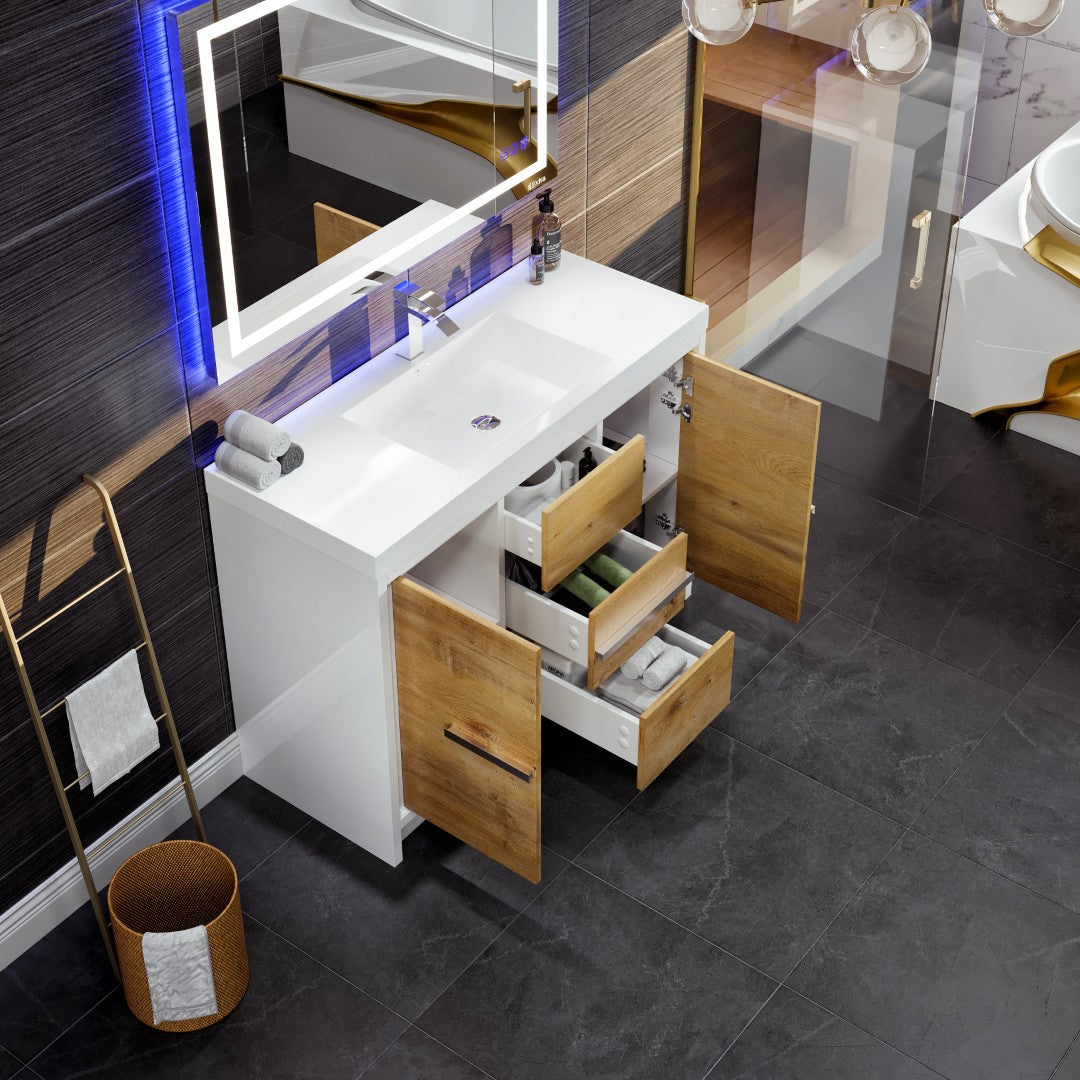 Grace 48 in. Natural Oak Single Sink Bath Vanity with Acrylic Top and Integrated Sink