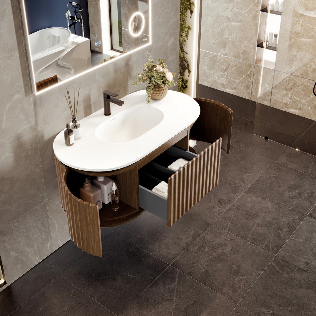 Haven 39 in. Medium Oak Wall Mount Single Sink Bath Vanity with Solid Surface Top and Integrated Sink - Bathroom Vanity by Eviva
