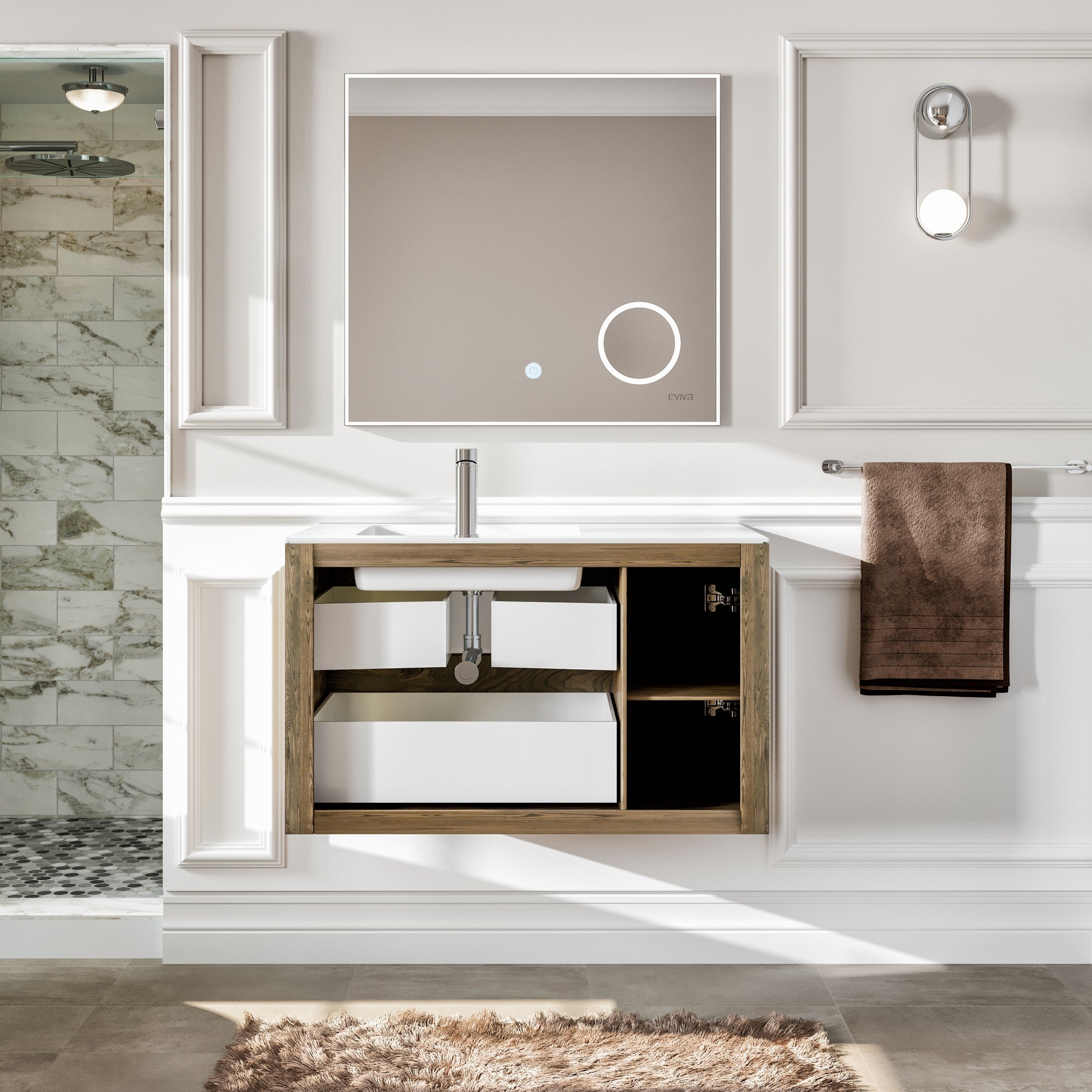 Ciocco 36 in. Oak Wall Mount Single Sink Bath Vanity with Solid Surface Top and Integrated Sink