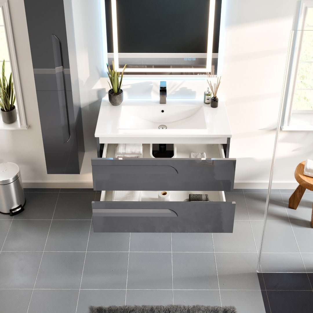 Joy 40 in. Gray Wall Mount Single Sink Bath Vanity with Porcelain Top and Integrated Sink - Bathroom Vanity by Eviva