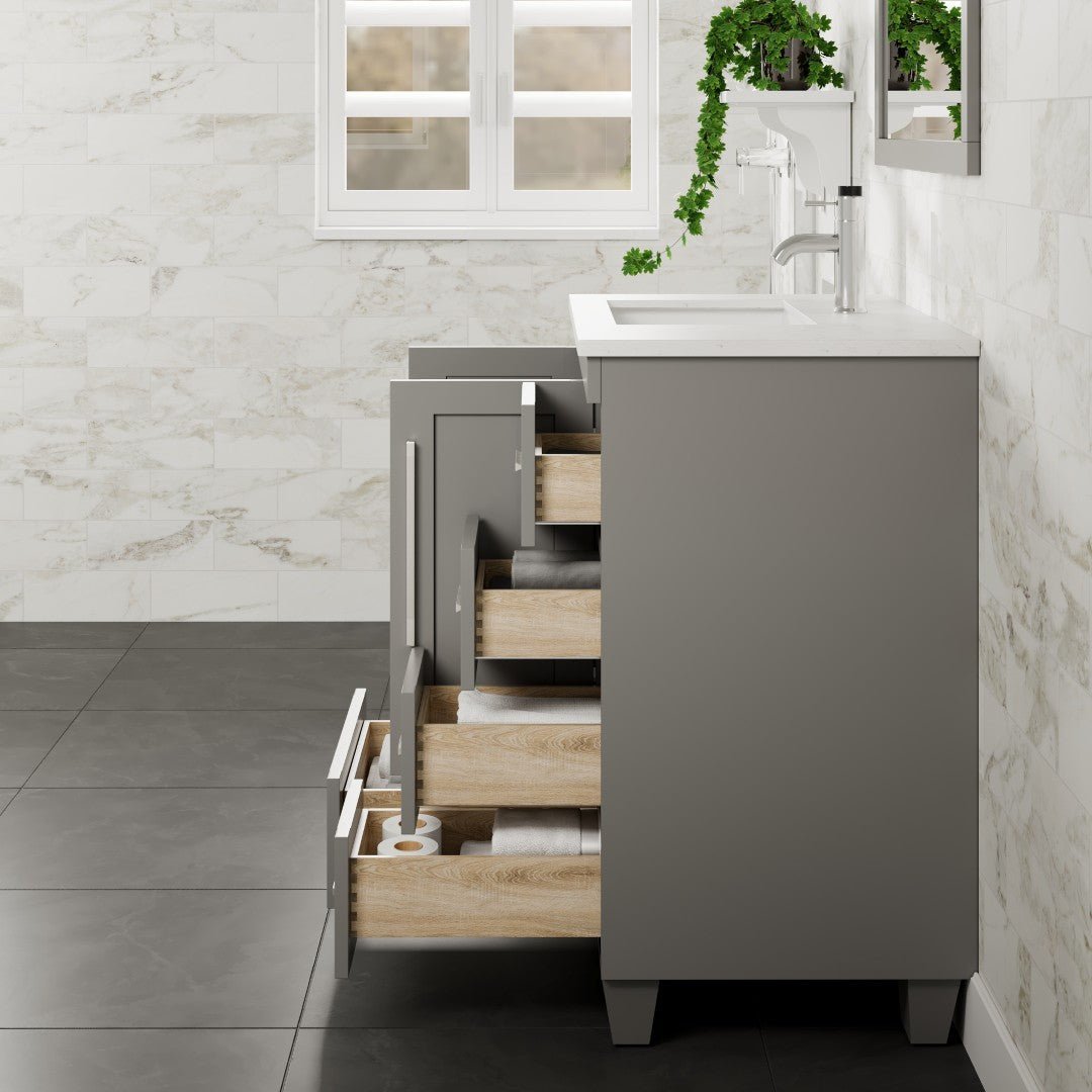 Loon 30 in. Gray Single Sink Bath Vanity with Carrara Quartz Top and Undermount Porcelain Sink - Bathroom Vanity by Eviva