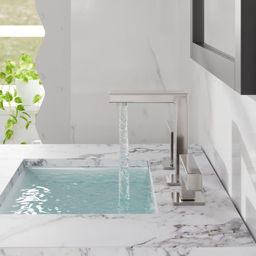 Eviva Sleek 2 - Handle Waterfall Widespread Bathroom Faucet with Deckplate Included in Brushed Nickel - Bathroom Faucet by Eviva