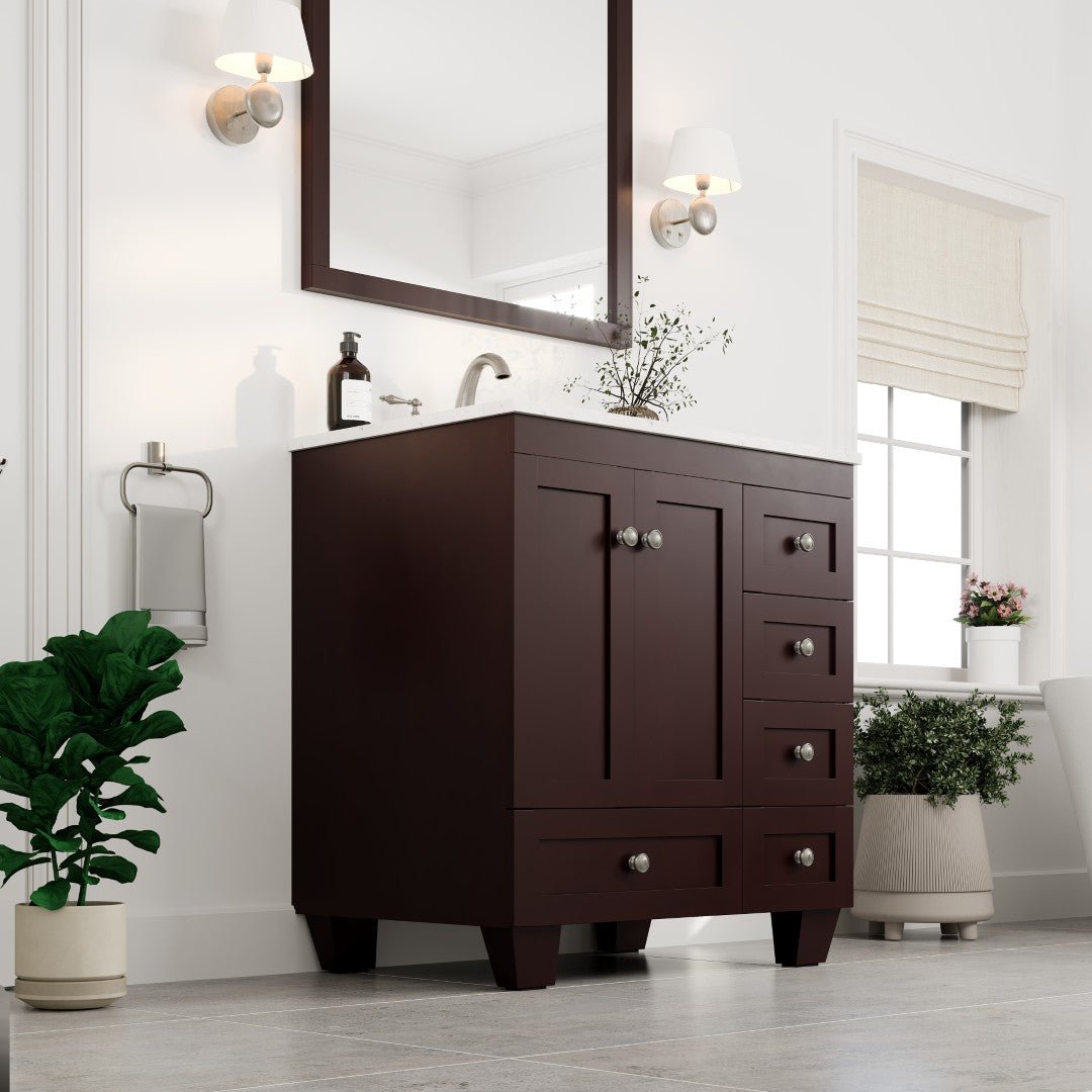 Acclaim 30 in. Teak Single Sink Bath Vanity with Carrara Quartz Top and Undermount Porcelain Sink - Bathroom Vanity by Eviva