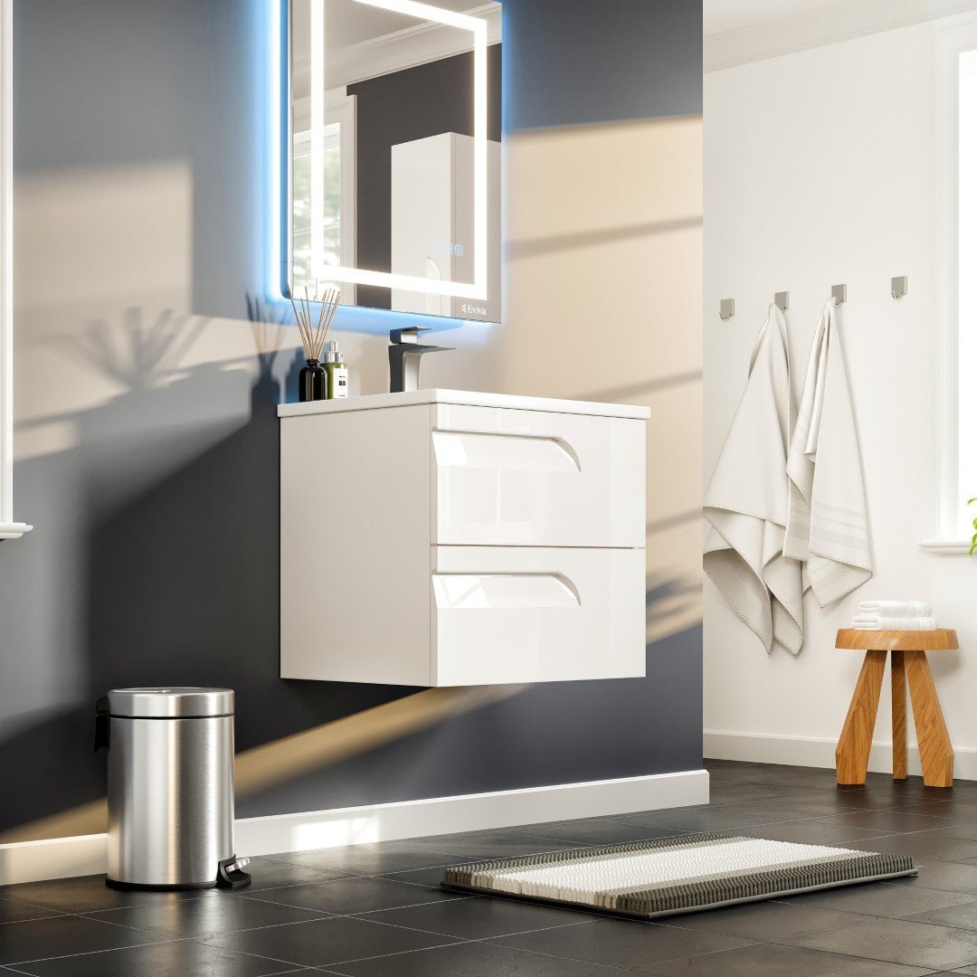 Joy 24 in. White Wall Mount Single Sink Bath Vanity with Porcelain Top and Integrated Sink - Bathroom Vanity by Eviva