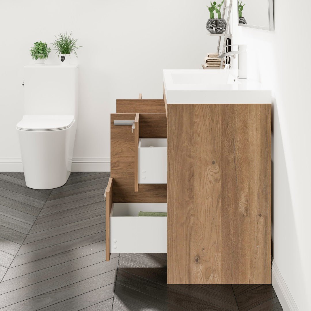 Lugano 48 in. Natural Oak Single Sink Bath Vanity with Acrylic Top and Integrated Sink - Bathroom Vanity by Eviva