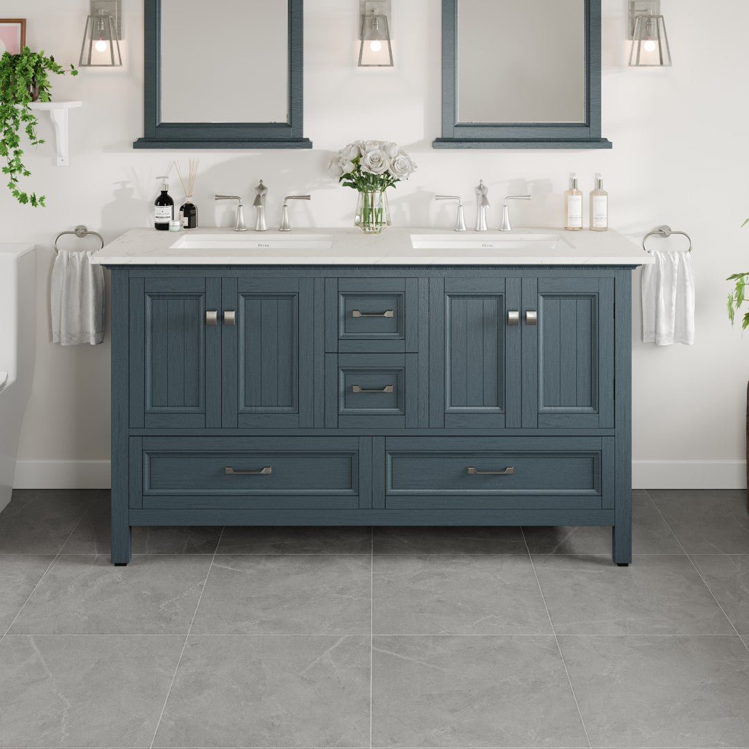 Britney 72 in. Ash Blue Double Sink Bath Vanity with Carrara Quartz Top and Undermount Porcelain Sinks - Bathroom Vanity by Eviva
