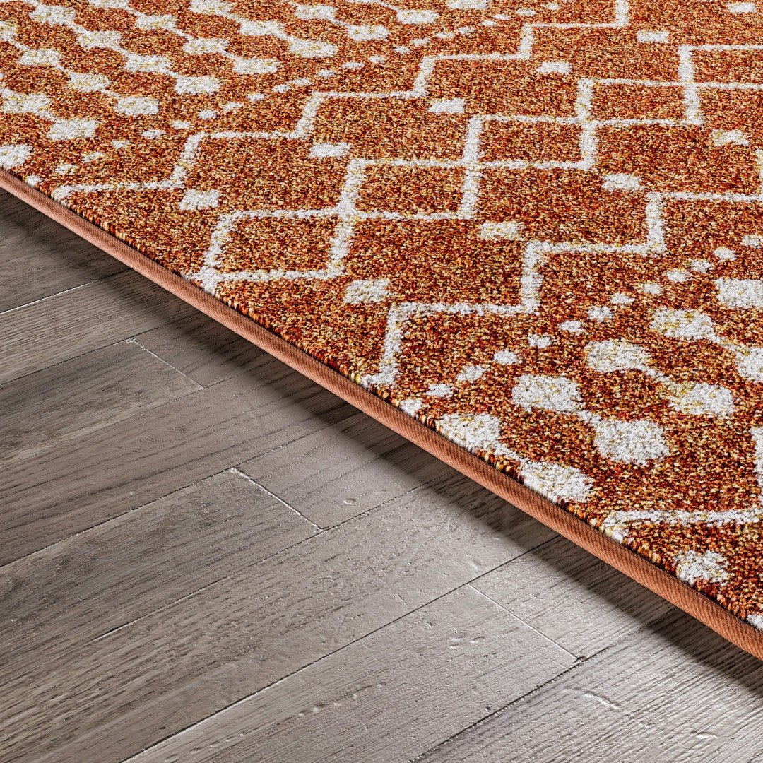 Eviva Grid 8' x 10' Geometric Orange/Cream Rug - Rug by Eviva
