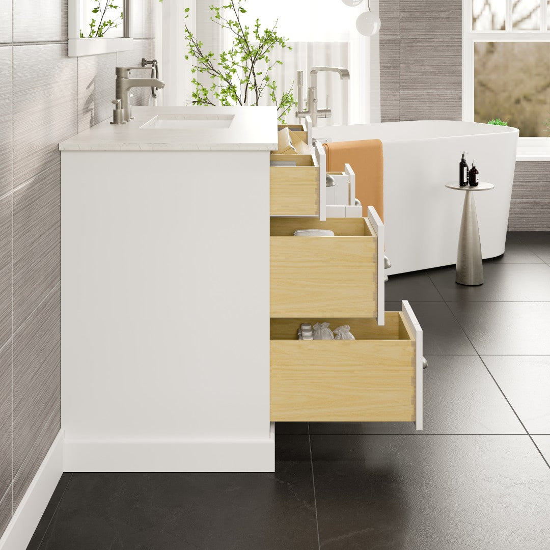 Epic 48 in. White Single Sink Bath Vanity with Carrara Quartz Top and Undermount Porcelain Sink