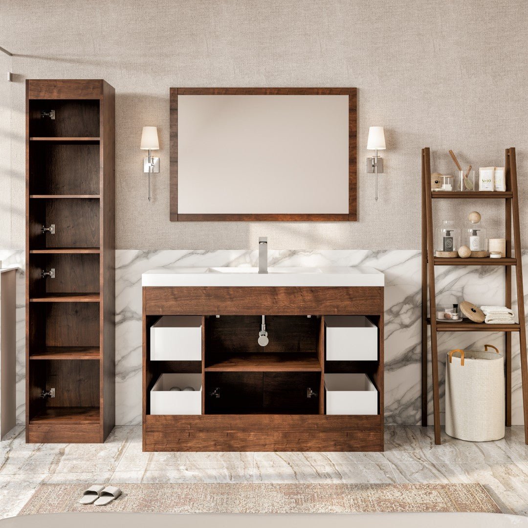 Lugano 48 in. Rosewood Single Sink Bath Vanity with Acrylic Top and Integrated Sink - Bathroom Vanity by Eviva