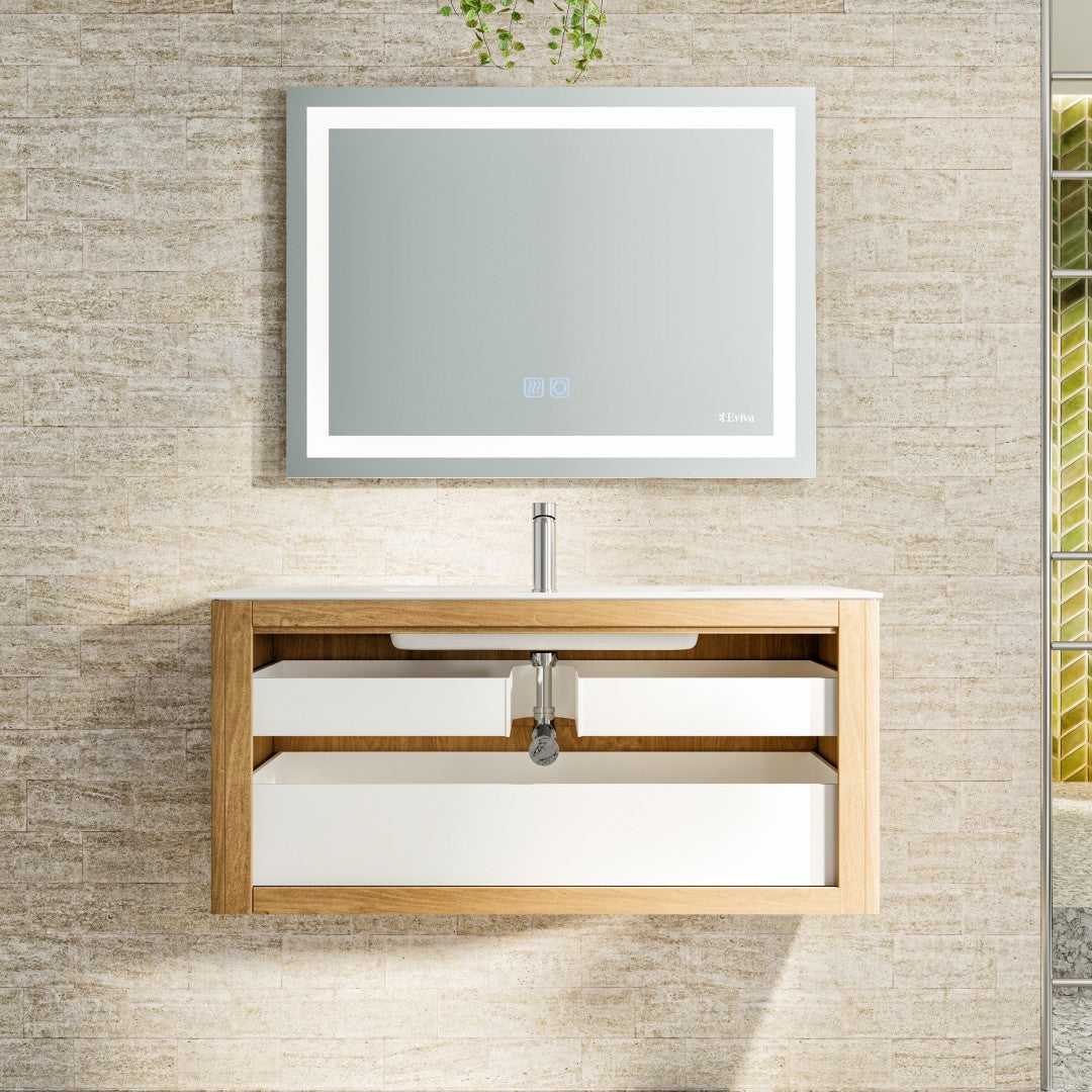 Oahu 32 in. Oak Wall Mount Single Sink Bath Vanity with Solid Surface Top and Integrated Sink