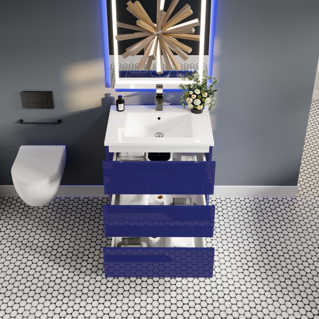 Joy 32 in. Blue Single Sink Freestanding Bath Vanity with Porcelain Top and Integrated Sink - Bathroom Vanity by Eviva