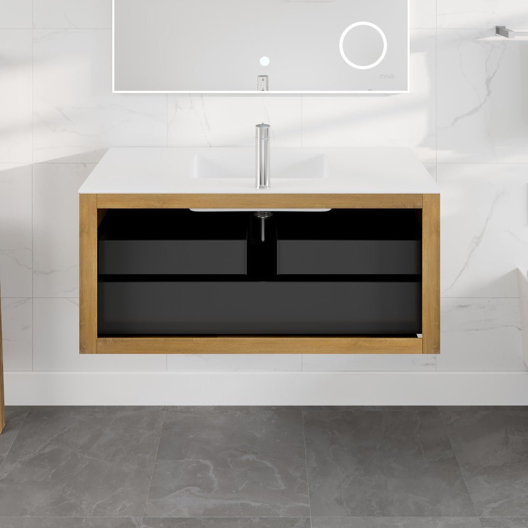 Madeira 48 in. Oak Wall Mount Single Sink Bath Vanity with Acrylic Top and Integrated Sink - Bathroom Vanity by Eviva