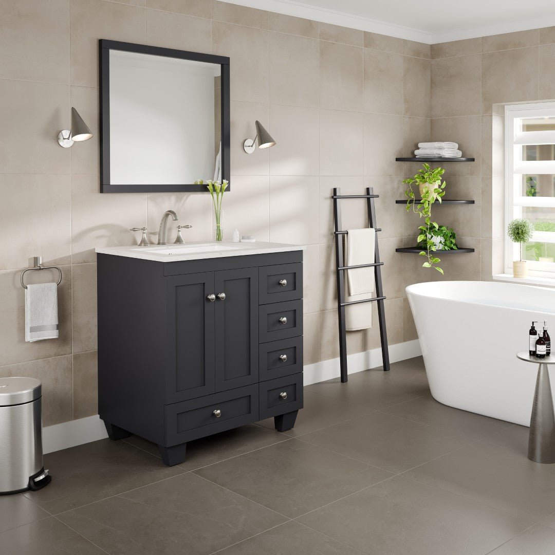 Acclaim 30 in. Dark Gray Single Sink Bath Vanity with Carrara Quartz Top and Undermount Porcelain Sink - Bathroom Vanity by Eviva