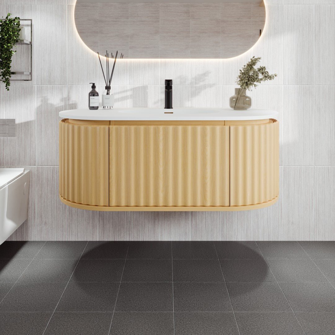 Haven 39 in. Natural Oak Wall Mount Single Sink Bath Vanity with Solid Surface Top and Integrated Sink - Bathroom Vanity by Eviva