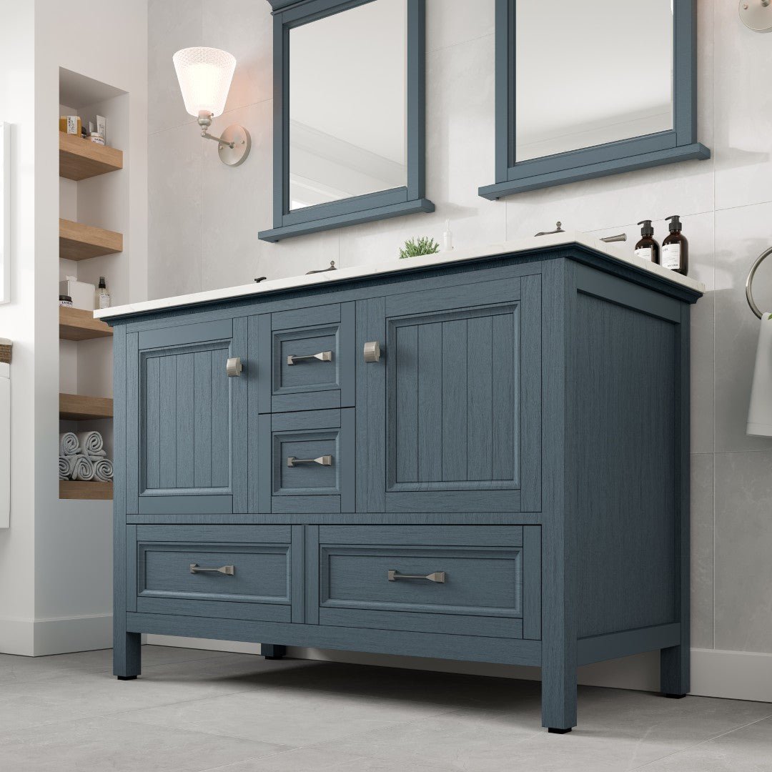 Britney 48 in. Ash Blue Double Sink Bath Vanity with Carrara Quartz Top and Undermount Porcelain Sinks - Bathroom Vanity by Eviva