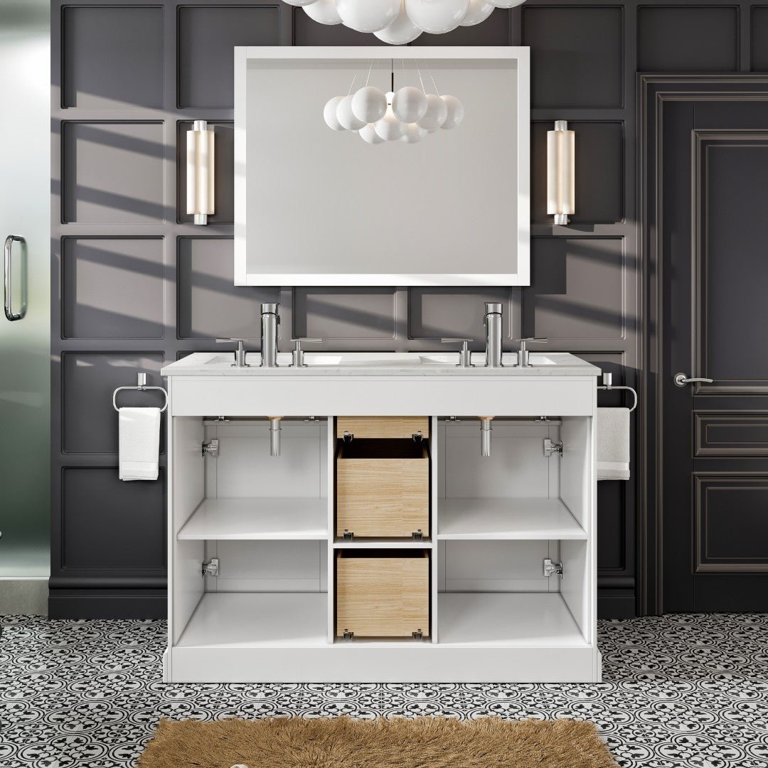 Epic 48 in. White Double Sink Bath Vanity with Carrara Quartz Top and Undermount Porcelain Sinks - Bathroom Vanity by Eviva