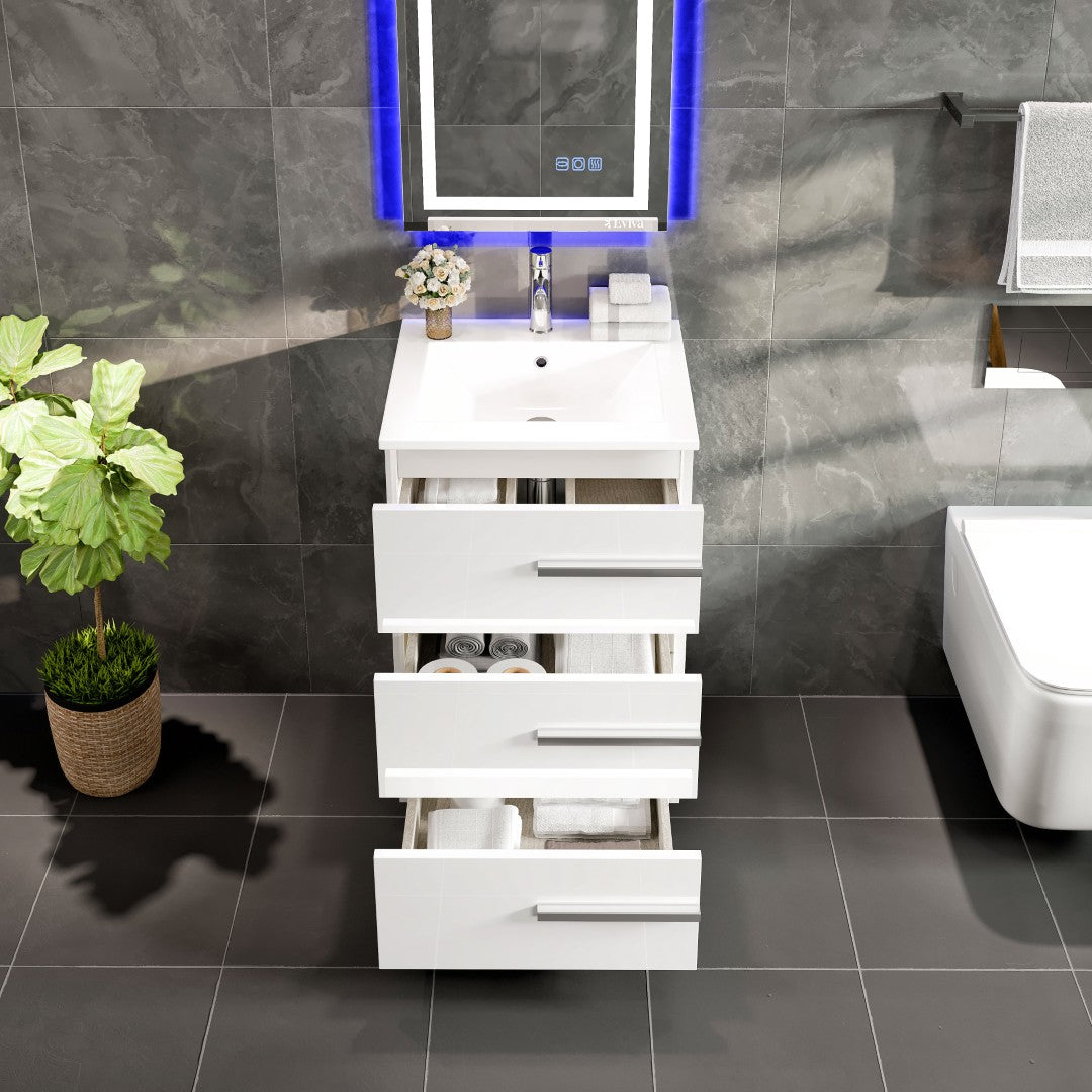 Deluxe 24 in. White Single Sink Bath Vanity with Porcelain Top and Integrated Sink