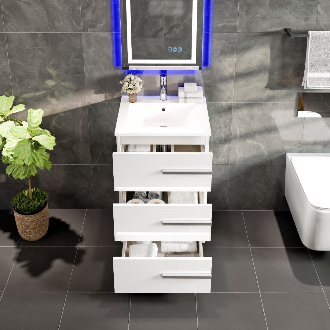 Deluxe 24 in. White Single Sink Bath Vanity with Porcelain Top and Integrated Sink - Bathroom Vanity by Eviva