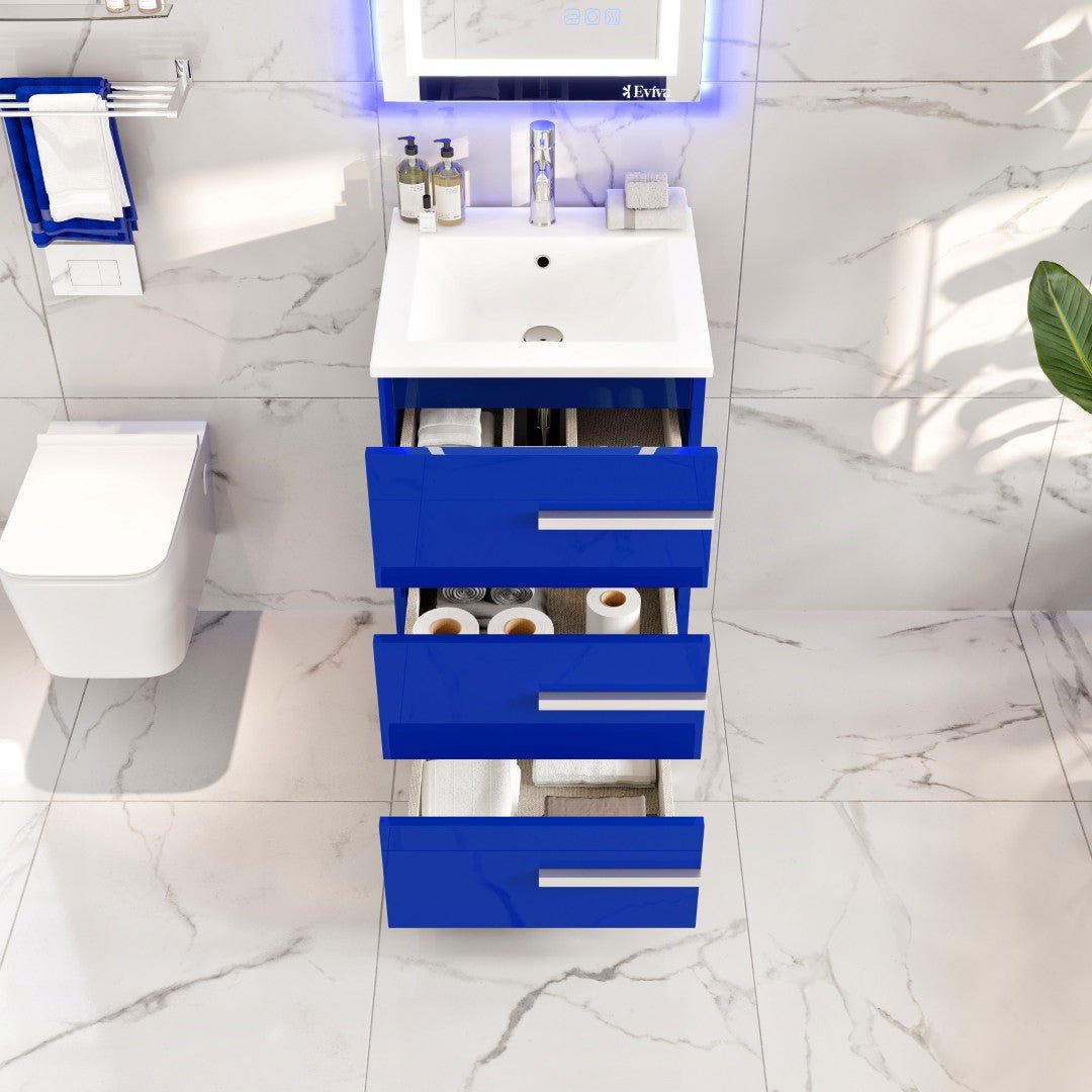 Deluxe 20 in. Blue Single Sink Bath Vanity with Porcelain Top and Integrated Sink - Bathroom Vanity by Eviva
